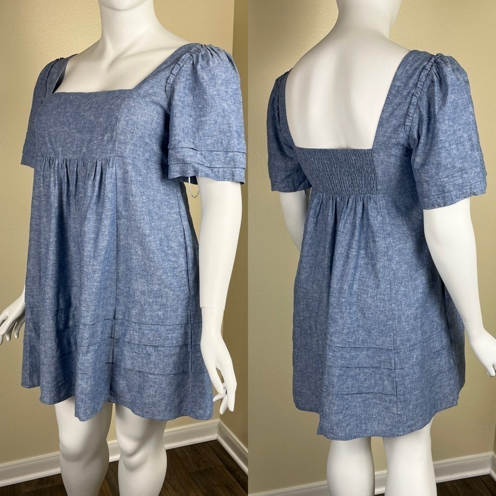 Draper James Womens Size XL Linen Cotton Chambray Mini Babydoll NEW Dress Ruffle